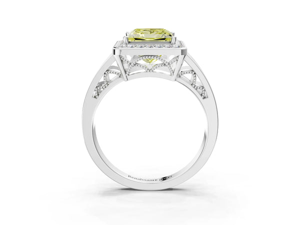 Sterling Silver Princess Cut Channel Set Halo Engagement Ring Setting for Fancy Yellow Center