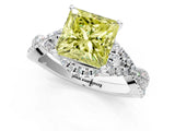 Silver Fancy Yellow Princess Cut Diamond  Halo Twist Band Solitaire Prong Setting Ring_13
