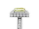 Silver Fancy Yellow Princess Cut Diamond Milgrain Halo Engagement Ring with Round Pavé Band and Prong Setting_17