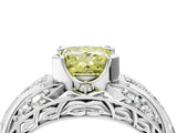 Silver Fancy Yellow Princess Cut Diamond Pave Art Deco Split Shank Ring with Four-Prong Setting_10