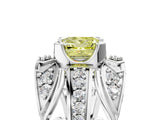 Silver Fancy Yellow Princess Cut Diamond Pave Art Deco Split Shank Ring with Four-Prong Setting_11