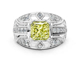 Silver Fancy Yellow Princess Cut Diamond Pave Art Deco Split Shank Ring with Four-Prong Setting_6