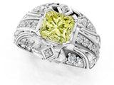 Silver Fancy Yellow Princess Cut Diamond Pave Art Deco Split Shank Ring with Four-Prong Setting_7