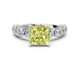 Silver Fancy Yellow Princess Cut Diamond Side Stone Engagement Ring with Four-Prong Setting_13