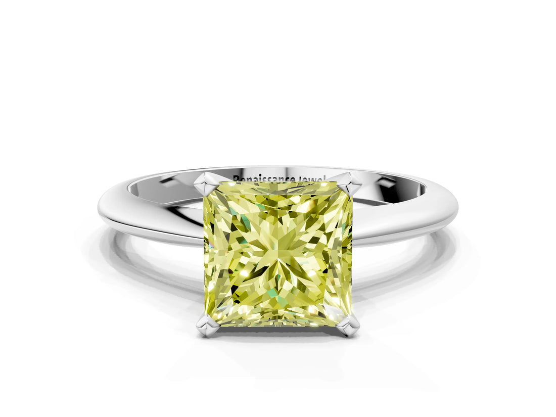 Silver Fancy Yellow Princess Cut Diamond Solitaire Engagement Ring with Classic Band and Four-Prong Setting_12