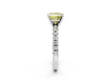 Silver Fancy Yellow Princess Cut Diamond Solitaire Pavé Engagement Ring with Round Band and Prong Setting_2