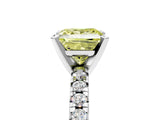 Silver Fancy Yellow Princess Cut Diamond Solitaire Pavé Engagement Ring with Round Band and Prong Setting_5