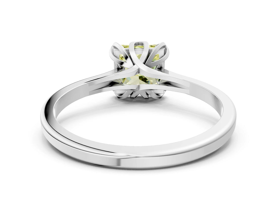 Silver Fancy Yellow Princess Cut Diamond Solitaire Ring with Flower Prong Setting and Classic Band_20