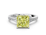 Silver Fancy Yellow Princess Cut Diamond Solitaire Ring with Pavé Band and Prong Setting_12