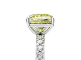 Silver Fancy Yellow Princess  Cut Diamond Solitaire with Pave Band and Four-Prong Setting 12