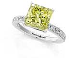 Silver Fancy Yellow Princess  Cut Diamond Solitaire with Pave Band and Four-Prong Setting 5