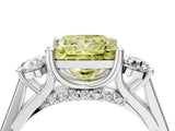 Silver Fancy Yellow Princess Cut Diamond Three-Stone Engagement Ring with Prong Setting and Pavé Band_10