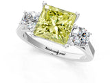 Silver Fancy Yellow Princess Cut Diamond Three-Stone Engagement Ring with Prong Setting and Pavé Band_7