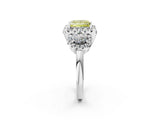 Silver Fancy Yellow Princess Cut Diamond Three-Stone Halo Ring with Prong Setting and Pavé Accents_14