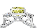 Silver Fancy Yellow Princess Cut Diamond Three-Stone Ring with Prong Setting and Pavé Band_10