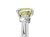 Silver Fancy Yellow Princess Cut Diamond Three-Stone Ring with Prong Setting and Pavé Band_11
