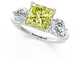 Silver Fancy Yellow Princess Cut Diamond Three-Stone Ring with Prong Setting and Pavé Band_7