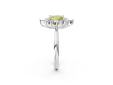Silver Fancy Yellow Princess Cut Halo Diamond Cluster Ring with Marquise and Round Stones on a White Gold Band with Prong Setting_2