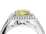 Silver Fancy Yellow Princess Cut Halo Diamond Ring with Beaded Split Shank and Four-Prong Setting_10