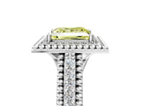 Silver Fancy Yellow Princess Cut Halo Diamond Ring with Beaded Split Shank and Four-Prong Setting_11