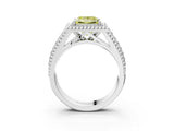 Silver Fancy Yellow Princess Cut Halo Diamond Ring with Beaded Split Shank and Four-Prong Setting_9