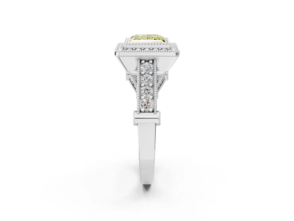 Sterling Silver Princess Cut Vintage Bezel Halo Engagement Ring Setting for Fancy Yellow Center