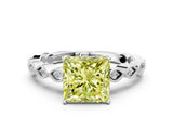 Silver Fancy Yellow Princess Cut Solitaire Diamond Ring with Infinity Twist Band and Four-Prong Setting_6