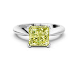 Silver Fancy Yellow Princess  Cut Solitaire Engagement Ring with Tapered Band and Four-Prong Setting 1