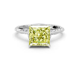 Silver Fancy Yellow Princess Cut Solitaire Split Shank Pave Diamond Engagement Ring with Four-Prong Setting_6
