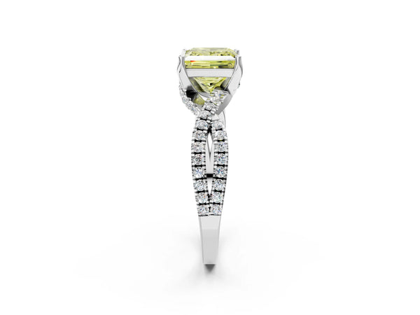 Sterling Silver Princess Cut Twisted Split Shank Engagement Ring Setting for Fancy Yellow Center