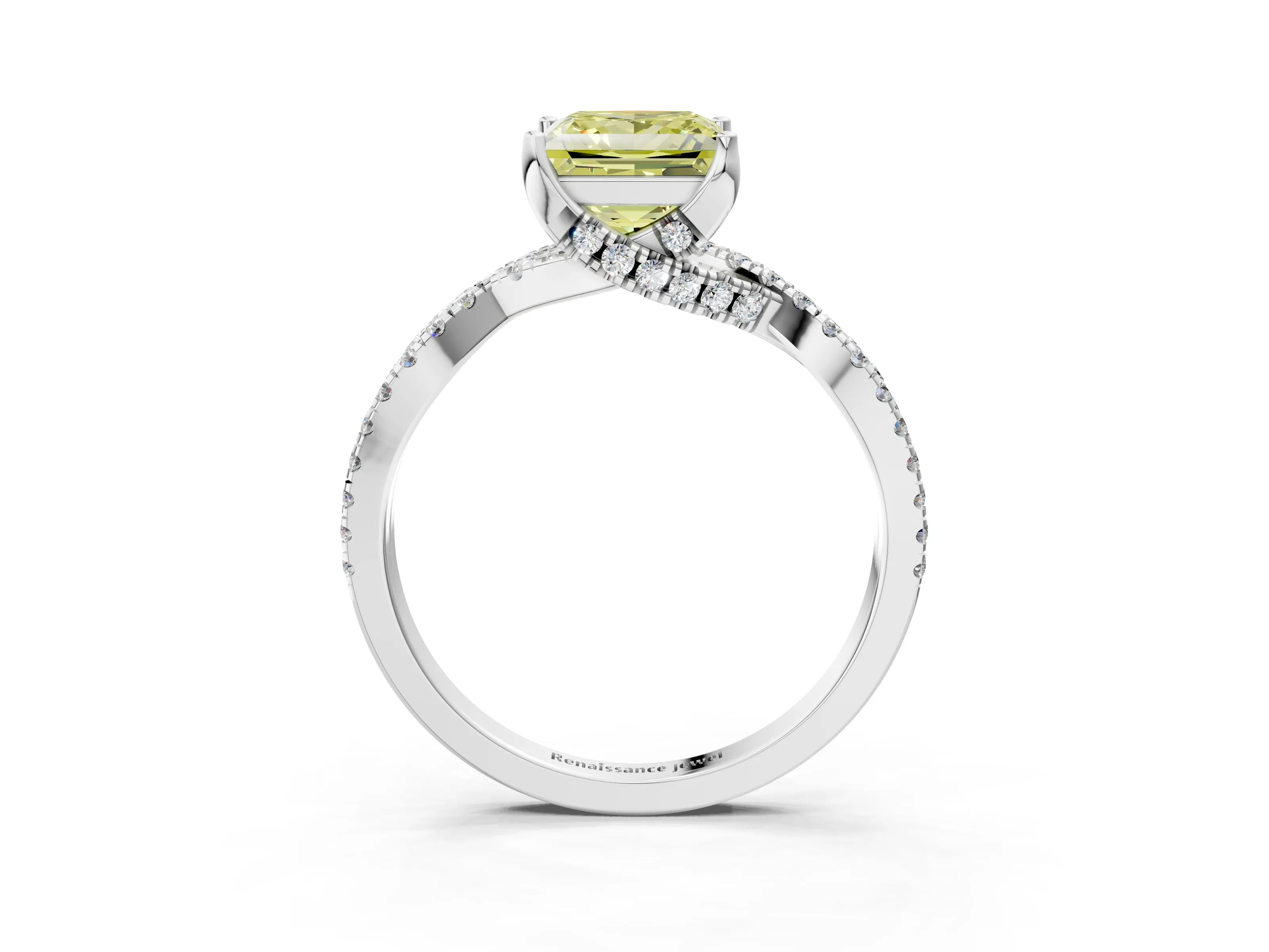 Silver Fancy Yellow Princess Cut Solitaire Twist Pave Diamond Engagement Ring with Prong Setting_45