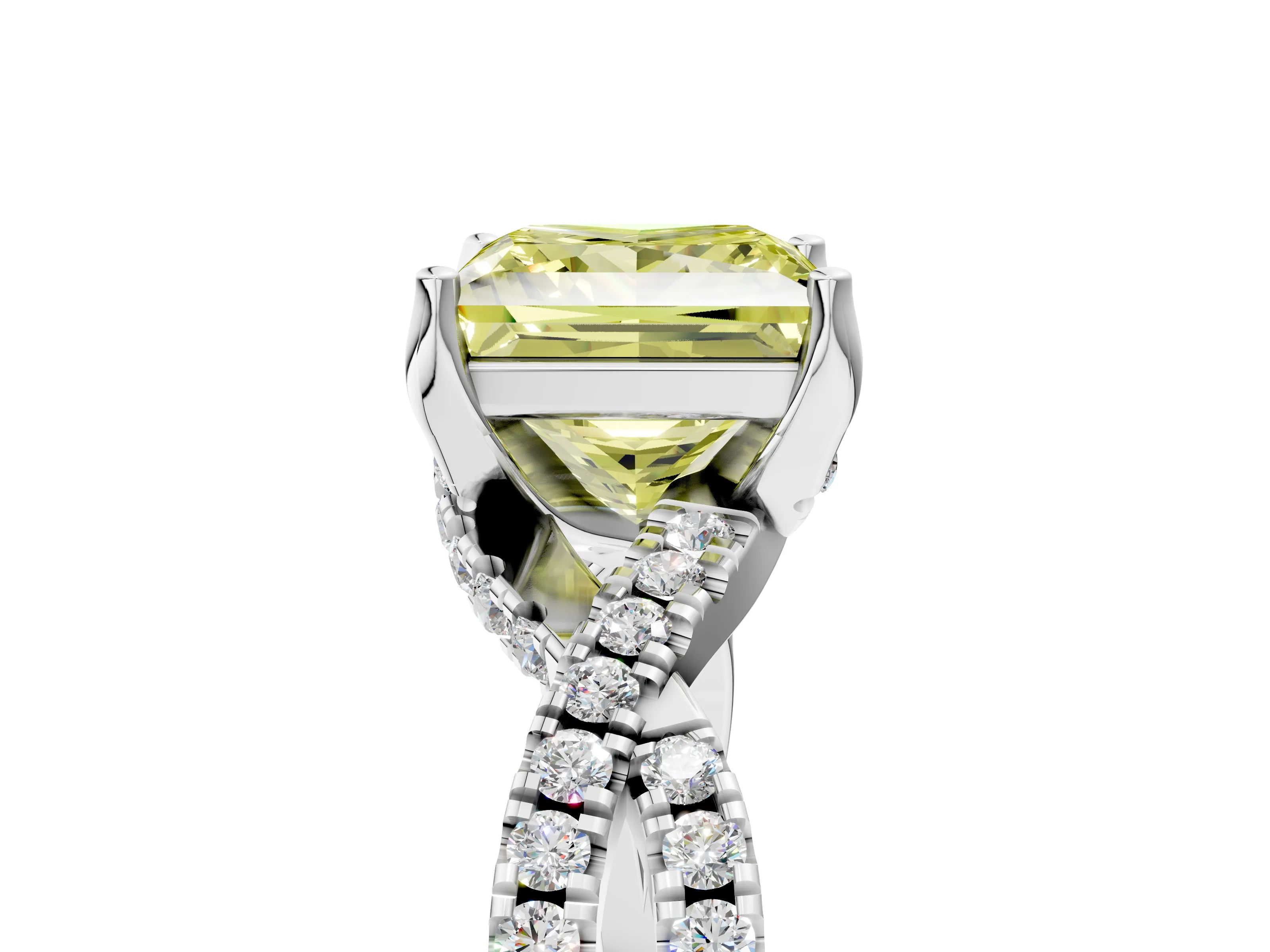 Silver Fancy Yellow Princess Cut Solitaire Twist Pave Diamond Engagement Ring with Prong Setting_47