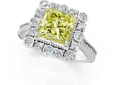 Silver Fancy Yellow Princess  Halo Milgrain Pave Diamond Ring with Four-Prong Setting 1