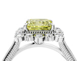 Silver Fancy Yellow Princess  Halo Milgrain Pave Diamond Ring with Four-Prong Setting 4