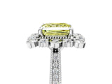 Silver Fancy Yellow Princess  Halo Milgrain Pave Diamond Ring with Four-Prong Setting 5