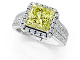Silver Fancy Yellow Princess  Halo Round Diamond Pave Band with Prong Setting 2