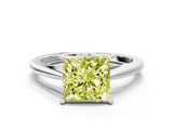 Silver Fancy Yellow Princess  Solitaire Engagement Ring with Four-Prong Setting and Classic Band