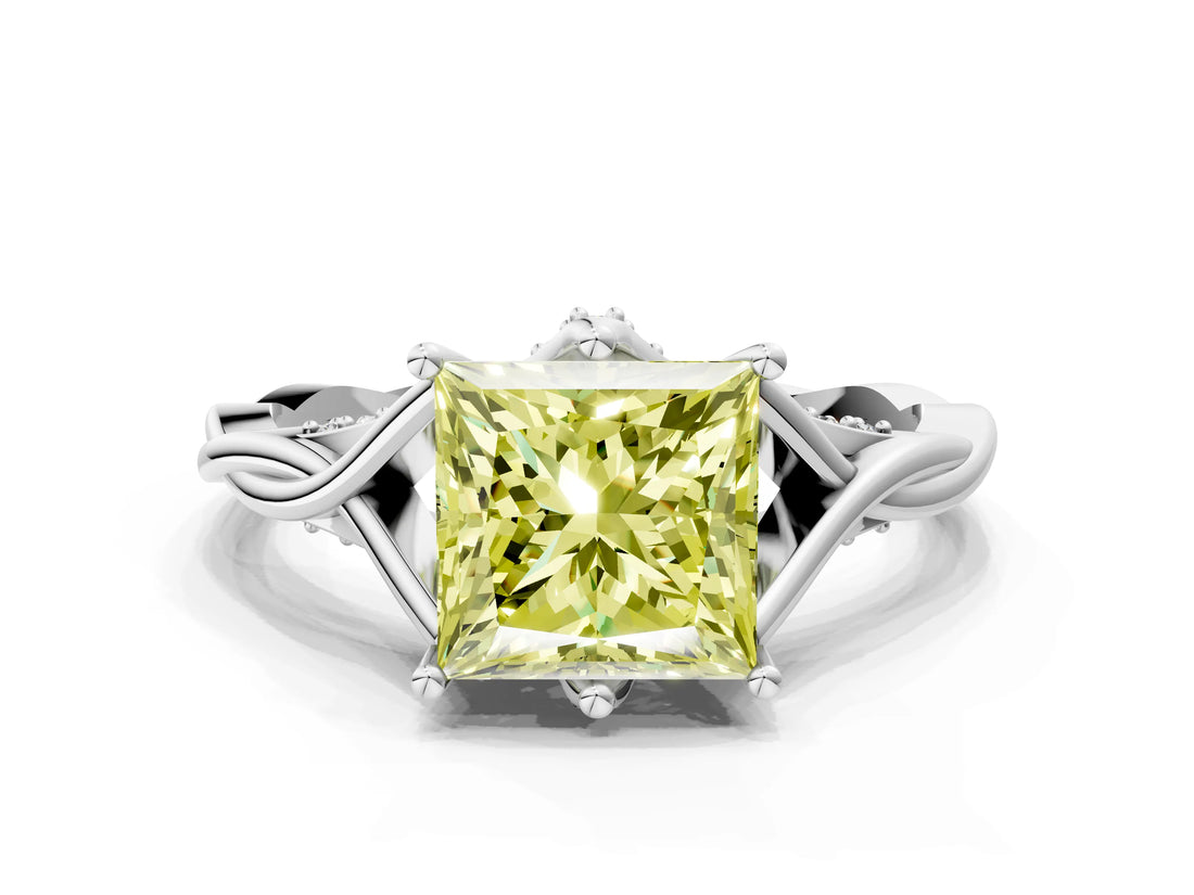 Silver Fancy Yellow Princess  Solitaire Twist Band Six-Prong Setting 1