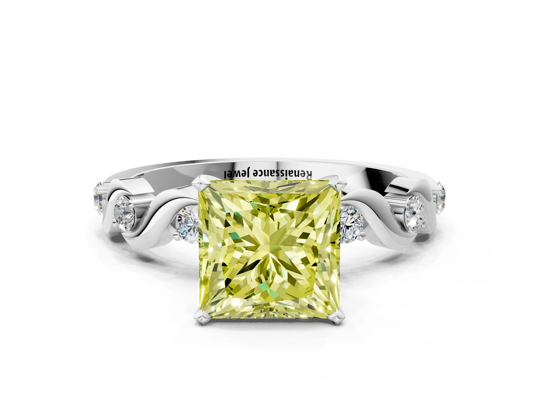 Silver Fancy Yellow Princess  Solitaire Twisted Band with Prong Setting 1