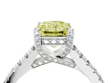 Silver Fancy Yellow Radiant  Brilliant Diamond Solitaire with Pavé Band and Four-Prong Setting