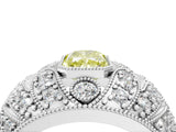 Silver Fancy Yellow Radiant Cut Brilliant Halo Pave Diamond Milgrain Ring_16