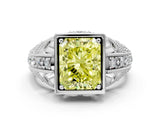 Silver Fancy Yellow Radiant Cut Brilliant Milgrain Filigree Diamond Ring with Square Prong Setting_12