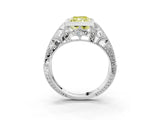 Silver Fancy Yellow Radiant Cut Brilliant Milgrain Filigree Diamond Ring with Square Prong Setting_15