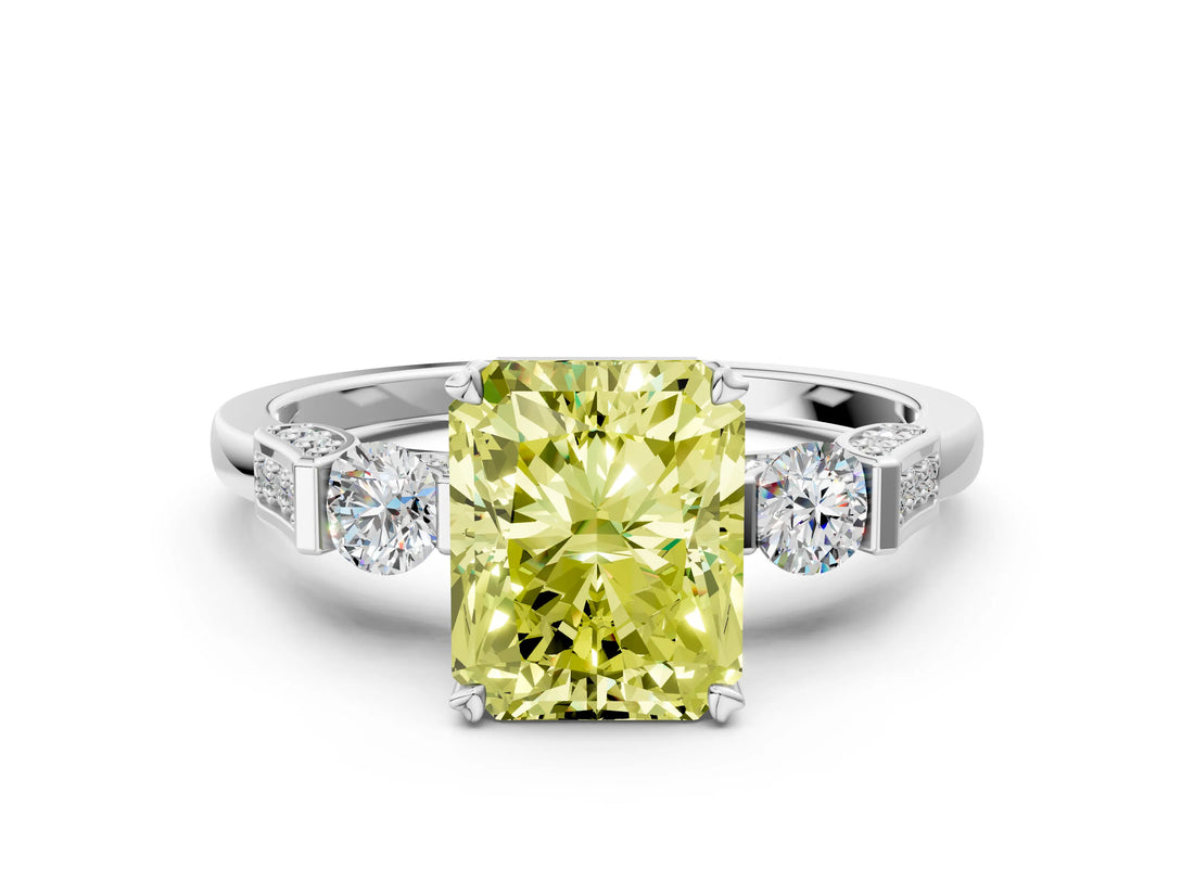 Silver Fancy Yellow Radiant Cut Brilliant Three-Stone Pave Band with Four-Prong Setting_6
