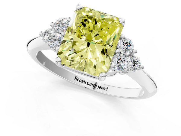 Sterling Silver Radiant Cut Cluster Accent Engagement Ring Setting for Fancy Yellow Center