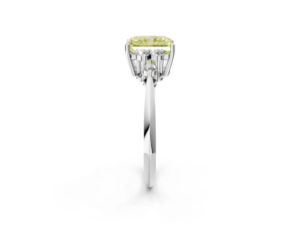 Sterling Silver Radiant Cut Cluster Accent Engagement Ring Setting for Fancy Yellow Center