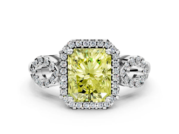 Sterling Silver Radiant Cut Pave Infinity Halo Engagement Ring Setting for Fancy Yellow Center
