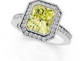 Silver Fancy Yellow Radiant Cut Cut Halo Pavé Diamond Ring_13