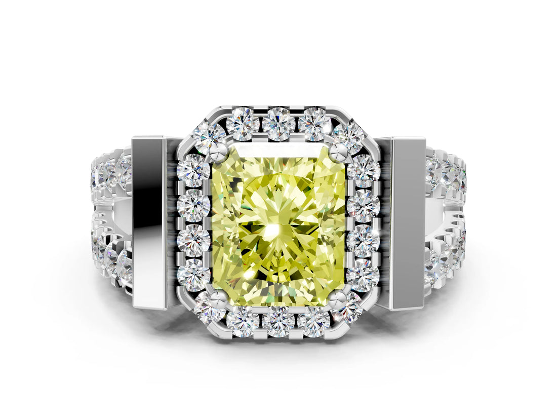 Silver Fancy Yellow Radiant Cut Cut Halo Split Shank Prong Set Ring_6