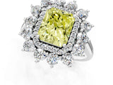 Silver Fancy Yellow Radiant Cut Diamond Floral Double Halo Engagement Ring with Prong Setting_43